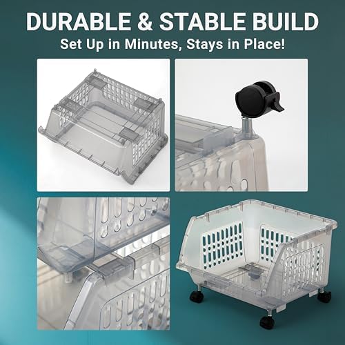 Large Stackable Storage Bins Open Front with Wheels, 4 Pack - Light Grey - Image 5