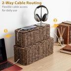 2 Pack Handwoven Cable Management Box with Lid, Decorative Cord Organizer for Power Strips, Chargers, TV Wires, Desk, Home & Office Storage, Plastic Rattan Tube - Image 5