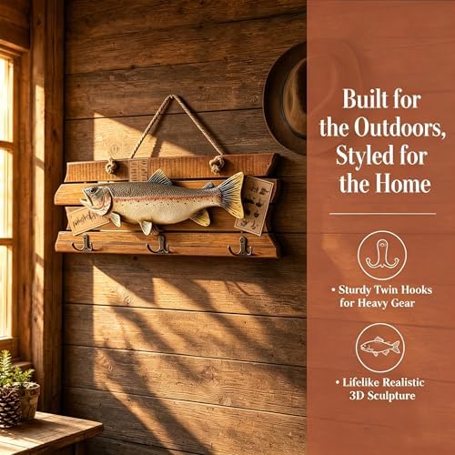 huulmood Mounted Fish Wall Plaque with 3 Hooks, Wooden fish Key Holder - Image 3