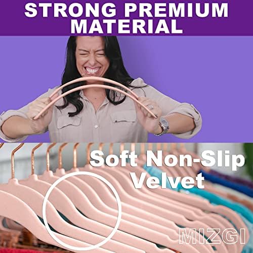 MIZGI Velvet Hangers 50 Pack Non Slip Heavy Duty Blush Pink Rose Gold Hooks - Image 3