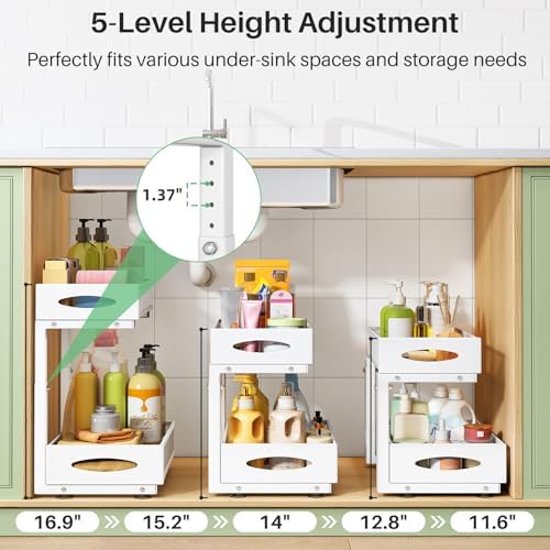 Under Sink Organizer, 2 Tier Pull out Cabinet Organizer Baskets with Mesh Sliding Drawers, Slide out Storage Shelf for Home, Kitchen, Bathroom, Pantry, Office Cabinet(1 Pack, White) - Image 4