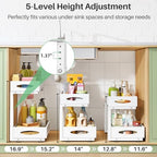 Under Sink Organizer, 2 Pack 2 Tier Pull out Cabinet Organizer Baskets with Mesh Sliding Drawers, Slide out Sink Storage Shelves for Kitchen, Bathroom, Pantry, Cabinet Organizers and Storage(White) - Image 4