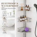 Corner Shower Caddy Tension Pole, Bathroom Organizer for Renters - Image 2