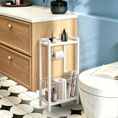 Freestanding Toilet Paper Holder with Storage Shelf, Stand for Tight Spaces - Image 3