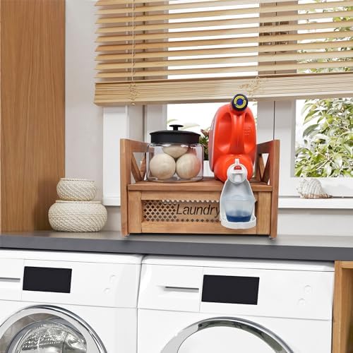 Farmhouse Wooden Laundry detergent stand - Besuerte Detergent Holder Station Shelf for Laundry Room - Laundry Organizers and Storage-Liquid Detergent Dispenser Holds Two Tubs, Brown - Image 6