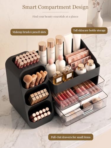 Booklov Large Makeup Organizer for Vanity Countertop, Black - Image 3