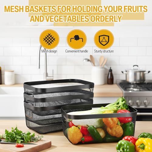 MorningRo 4 Pack Black Metal Mesh Basket with Handles, X-Large - Image 4