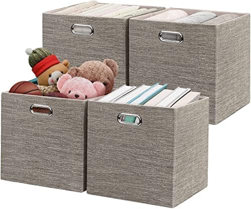 Posprica Storage Bins,11×11 Foldable Storage Cubes Boxes Container Closet Organizer Shelf Cabinet Bookcase,Thick Fabric Drawer Container - 4pcs,Coffee by Posprica