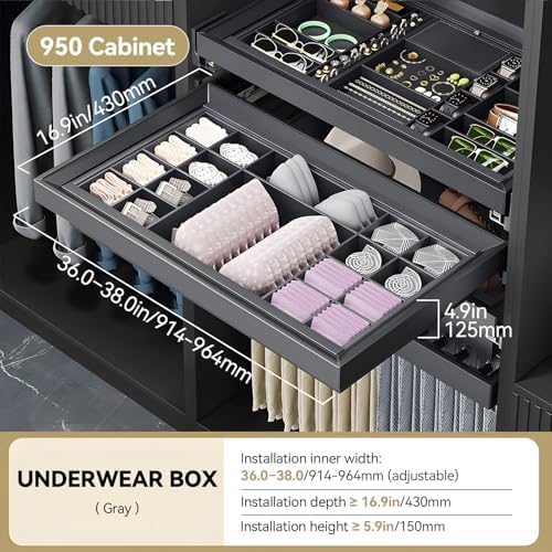 Luxury Pull Out Underwear Organizer for Closet - Lined with Lychee-Textured Leather, Modular Bra & Sock Storage Drawer, Soft Close Silent Rails, Adjustable Width Wardrobe Drawer for Lingerie & Ties - Image 2