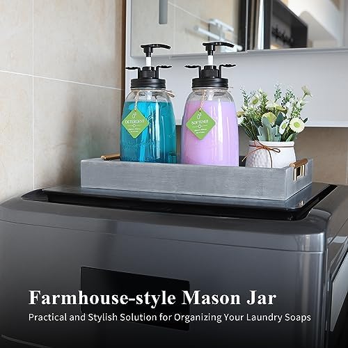 Glass Laundry Detergent Container - Besuerte Large Capacity Liquid Laundry Detergent Dispenser with Refillable & Reusable 2x50oz Mason Jars and Save Effort Pump Aid Handle, Black Cap - Image 3