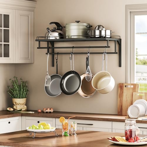 CHOEZON Hanging Pot Rack, Wall-Mounted Pot Rack, Kitchen Cookware Organizer, Metal Pot and pan Organizer Holder, for Cookware, Utensils Organization, Black TPR38BB - Image 3