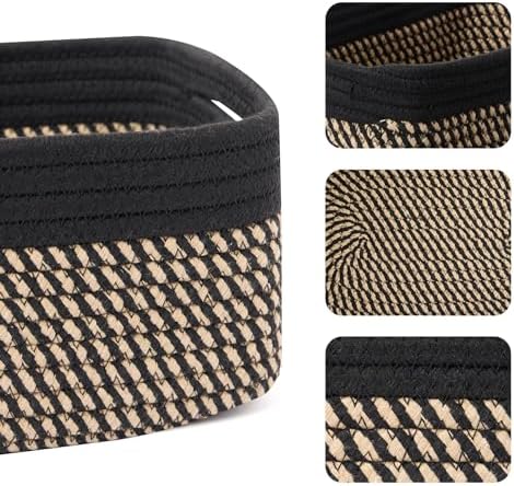 MiniArk Small Storage Baskets for Organizing | Closet Organizer Bins | Shelf Toy Basket | Woven Rope Baskets | Cube Decorative Box | Shallow Basket | 13x8.5x5.1” | 3 Packs Black Brown - Image 2