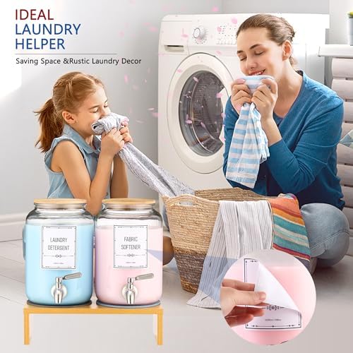 Laundry Detergent Dispenser. 0.9 Gallon Glass Laundry Soap Liquid Laundry Detergent Dispense. Fabric Softener Dispenser With Stand and Bamboo Lid. Laundry Room Organization and Storage - Image 6