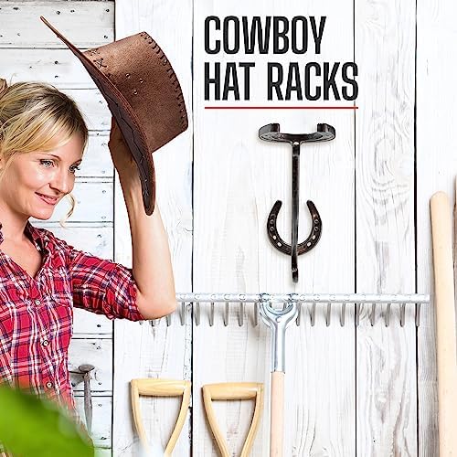 Cowboy Hat Rack - Set of 2 Decorative Wall-Mounted Holder - Heavy-Duty Iron Hanger and Organizer DIY Kit for Hats, Coats and Keys - Rustic Western Horseshoe Hooks for Storage and Display - Image 5
