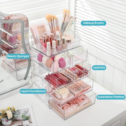 Vtopmart 5 Tier Clear Makeup Organizer with 6 Drawers - Image 4