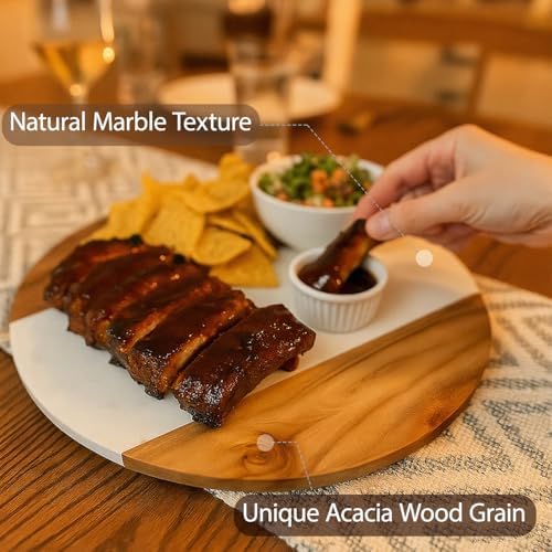 13" Marble & Wood Lazy Susan, Rotating Stone Tabletop Tray - Image 2