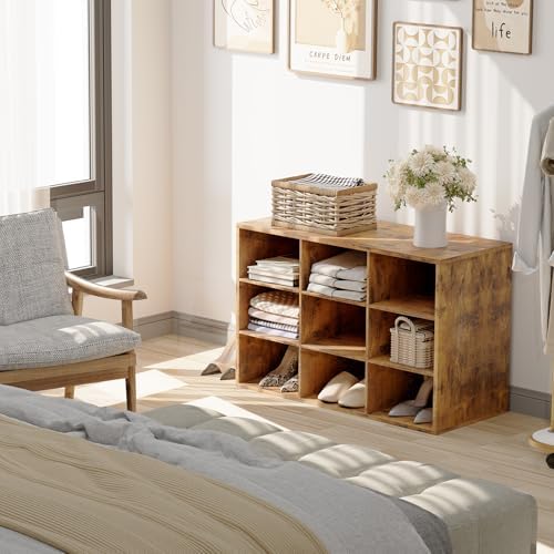 9-Cubby Shoe Rack, Wood Shoe Organizer Bench for Entryway Hallway Closet - Image 7