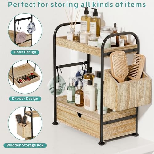 Kottwca 2-Tier Bathroom Counter Organizer, Wooden Vanity Shelf, Light Brown - Image 6