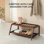 Anji Mountain Heavy Duty Waterproof Wooden Shoe Storage Mat Organizer/Boot Storage Tray Multi Use for Entryway with Coir, Tan and Black Trellis Insert, 2 Tier, Fits 6 Pair (36.5" Wide) - Image 5