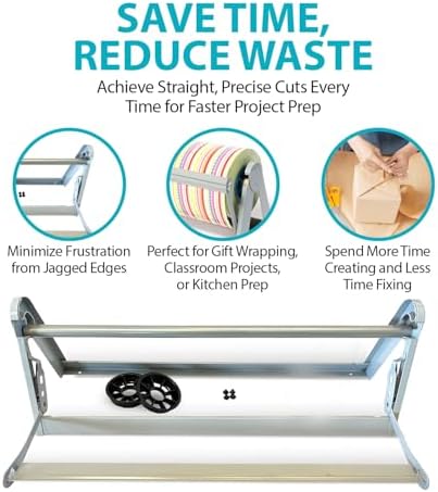 24" Wide Paper Roll Dispenser with Serrated Cutter, Wall Mount Paper Holder - Image 2