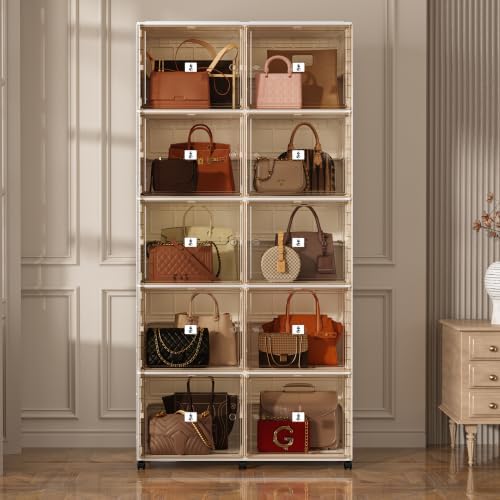 Purse Organizer for Closet, Handbag Storage, Brown 5-Tier 10-Cubby by BelleBox