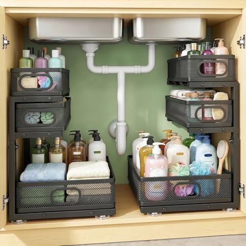 Under Sink Organizer, 2-Pack 3-tier Under Sink Storage Organizer Adjustable Height Easy Assembly Pull Out Cabinet Organizers Basket for Bathroom Kitchen Pantry Home Organization by Unknown