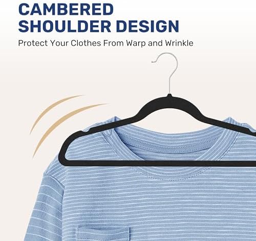 YSSOA 50 Packs Velvet Hangers, Non Slip Space Saving Suit Hangers, Heavy Duty Clothes Hangers with 360° Rotatable Hook for Coats, Pants, Black - Image 6
