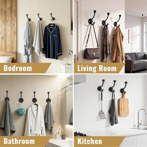 10 Pack wall Hooks for Hanging, Heavy Duty Coat Hook wall Mount, Easy to Install Metal Closet Hooks, Apply to Bathrooms, Bedrooms, Living Rooms, Entrances (Black) - Image 2