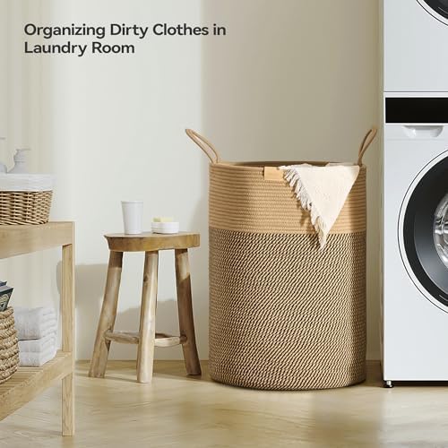 Nunsino Tall Laundry Basket Hamper 95L,Cotton Rope Storage Hamper with Reinforced Handles,Decorative Blanket & Toy Basket for Living Room, Bedroom, Nursery, Dark Brown - Image 3