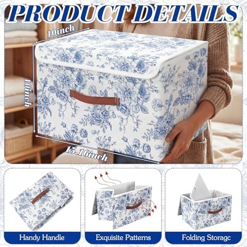 2 Pack Blue Floral Storage Bin with Lids, 15x10x10 Inch - Image 4