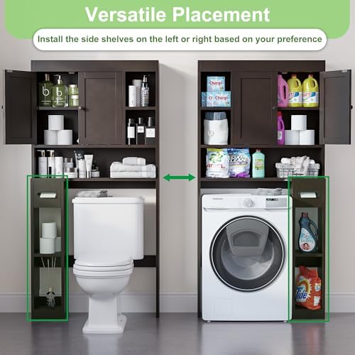 Over The Toilet Storage Cabinet with 7 Shelves, Imitation Walnut Grain Above Toilet Bathroom Organizer with Toilet Paper Holder Stand, Space Saver for Restroom, Laundry, Bathroom (Espresso) - Image 3