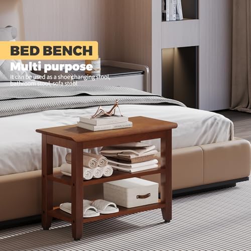 Wood Shoe Bench for Entryway,Bench with Shoe Rack,Storage Shoe Organizer for Hallway,Living Room,Bedroom (Brown, 23.62''W×11.81‘’D×17.71‘’H) - Image 6