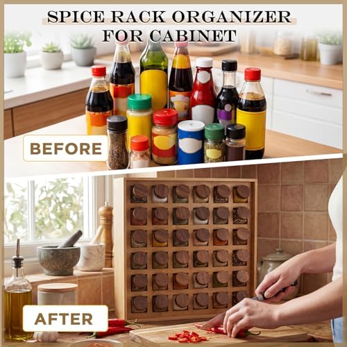Novabright 36 Grids Bamboo Spice Organizer Wall Mount, Jars Not Included - Image 6