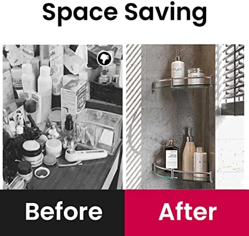 Glass Corner Shelves Tempered Bathroom Eestantes para Baños with Rail Wall Mounted Drill Hole for Corner Shower Shelf for Inside Shower 2 Pack（Sliver） - Image 6