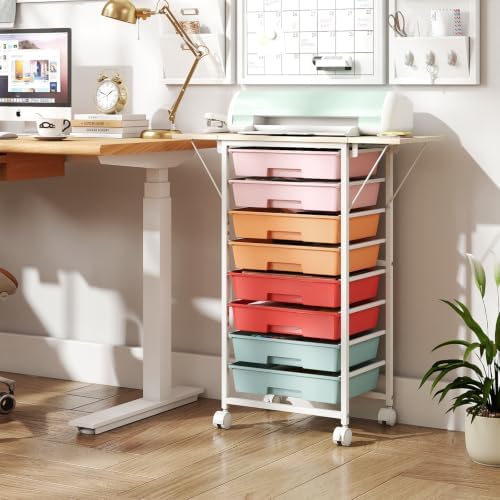 Giantex 8 Drawers Rolling Cart with Wheels, Folding Wood Top - Image 2