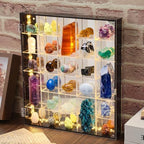 Cinnvoice Rock Display Case 30 Grids, Black Border, Square with LED - Image 5