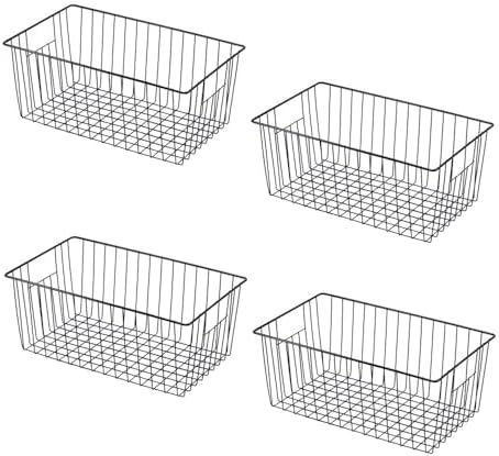 16" L x 12" W Wider Freezer Storage Organizer Baskets Container, Deep Metal Wire Chest Upright Refrigerator Divider with Built-in Handles for Cabinet, Pantry, Closet, Kitchen, Black by Y.Z.Bros