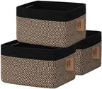 COMFY-HOMI 3PACK Cotton Rope Square Basket with Handles for Shelves|Dog Toy Bin and Storage|Baby Gift|Shoe Organizer|New 13.5" x 11" x 9.5" for Living Room (Black/Jute) by COMFY-HOMI