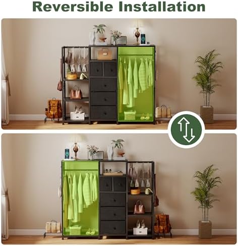 YOSHOOT 55" Dresser with Hanging Rack & Purse Organizer, Closet Dresser - Image 4