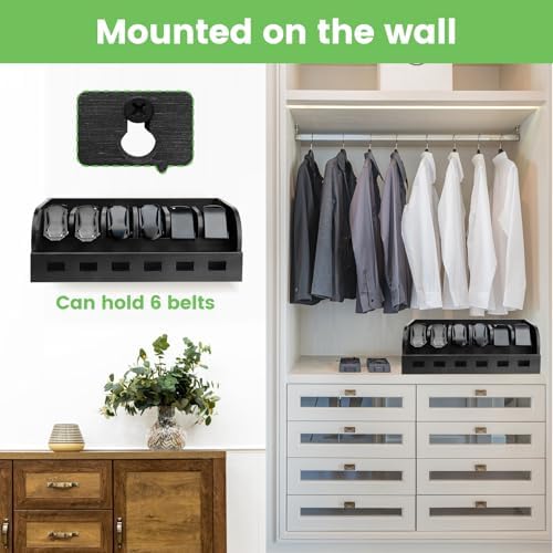 Large Adjustable Bamboo Belt Organizer Box, 6 Grids Belt Rack (Black) - Image 3