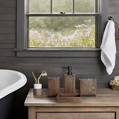 Hymmah Bathroom Accessories Set,Toothbrush Holder Set,4 Pcs Apartment Necessities (Wood Brown) - Image 5