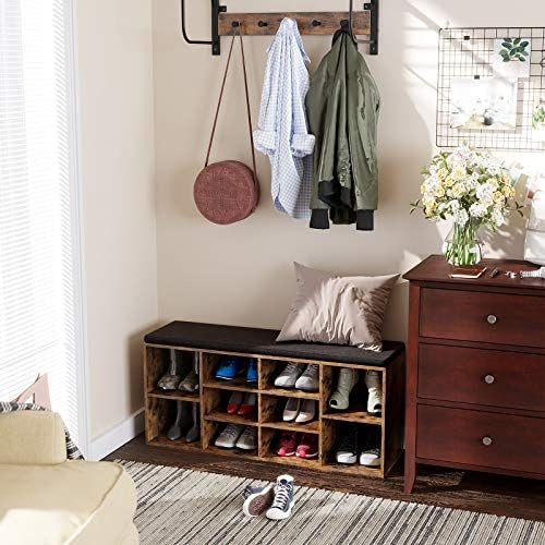 VASAGLE CUSTOS Collection - Shoe Bench, Storage Bench with Padded Seat, Entryway Bench with 10 Compartments, for Bedroom, 11.8 x 40.9 x 18.9 Inches, Rustic Brown and Chestnut Brown ULHS010X01 - Image 2