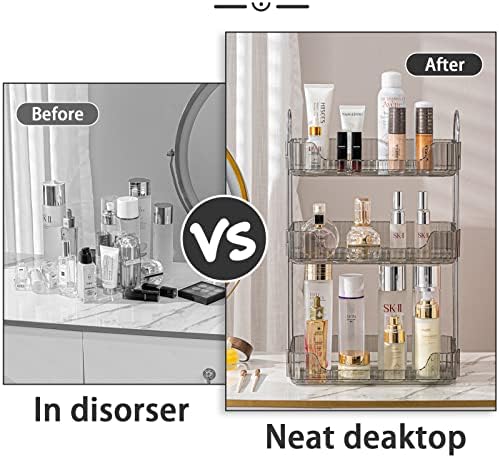 shuang qing 3 Tier Bathroom Counter Organizer Countertop Storage, Cosmetics Skincare Shelf Organizer, Makeup Organizer Perfume for Dresser Vanity Tray, Spice Rack Organizer for Kitchen - Gray - Image 5