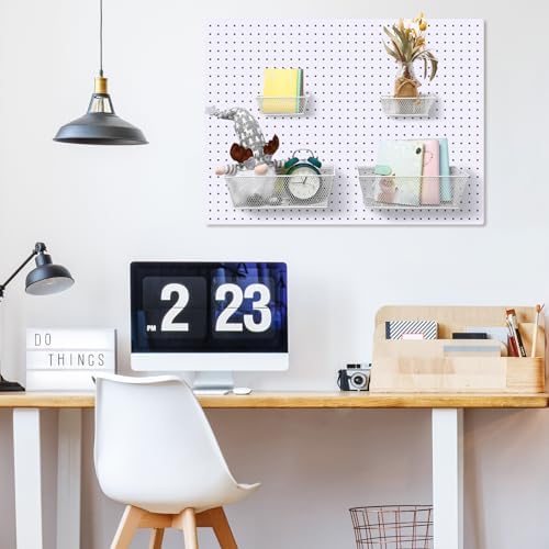 Sieral 4 Pcs Metal Pegboard Baskets Wire Organizer, Small, Large, White - Image 5