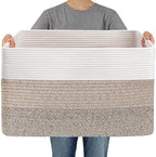 JMvicyroam 96L Large Woven Cotton Rope Blanket Basket, White&Brown by JMvicyroam