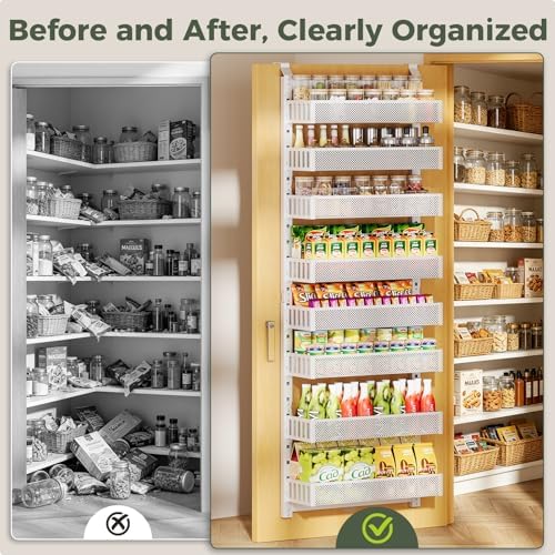 POKIPO 8-Tier Over the Door Pantry Organizer, 2 IN 1 Wall Mount or Hanging Spice Rack with Adjustable Raised Basket, Heavy Duty Back of Door Storage for Kitchen Bathroom Laundry Room - Image 5