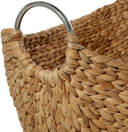 Deco 79 Seagrass Handmade Decorative and Functional Storage Basket Woven Curved Basket Organizer with Silver Metal Handles, Set of 4 Basket for Storage 14", 16", 19", 21"W, Brown - Image 4