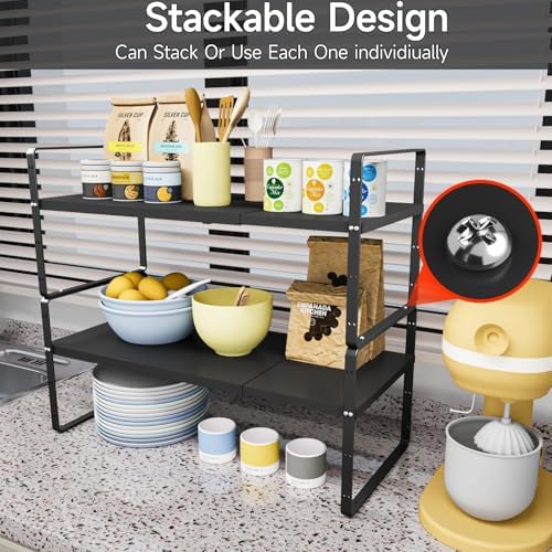 Expandable Cabinet Shelf Organizer, 16.5"~27''L, Black - Image 4