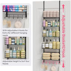 SWTYMIKI Over The Door Organizer - Door Organizer Hanging with 5 Adjustable Metal Large Capacity Basket and 6 Coat Hook, Wall Mounted Shelf for Bedroom Closet Bathroom Laundry Pantry Cabinet Kitchen - Image 5