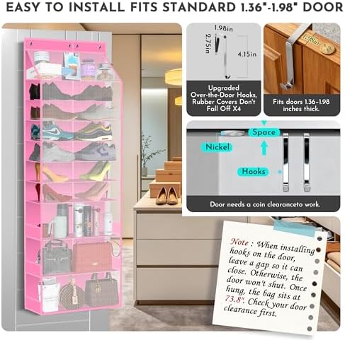 PAULONE Over the Door Organizer Heavy Duty – 96 Lbs Capacity 20 Pair Shoe Rack with Multi-Size Pockets Fits Tall Boots up to 11.8", Breathable Mesh, Metal Hooks – Also for Bags, Toys, Toiletries - Image 5